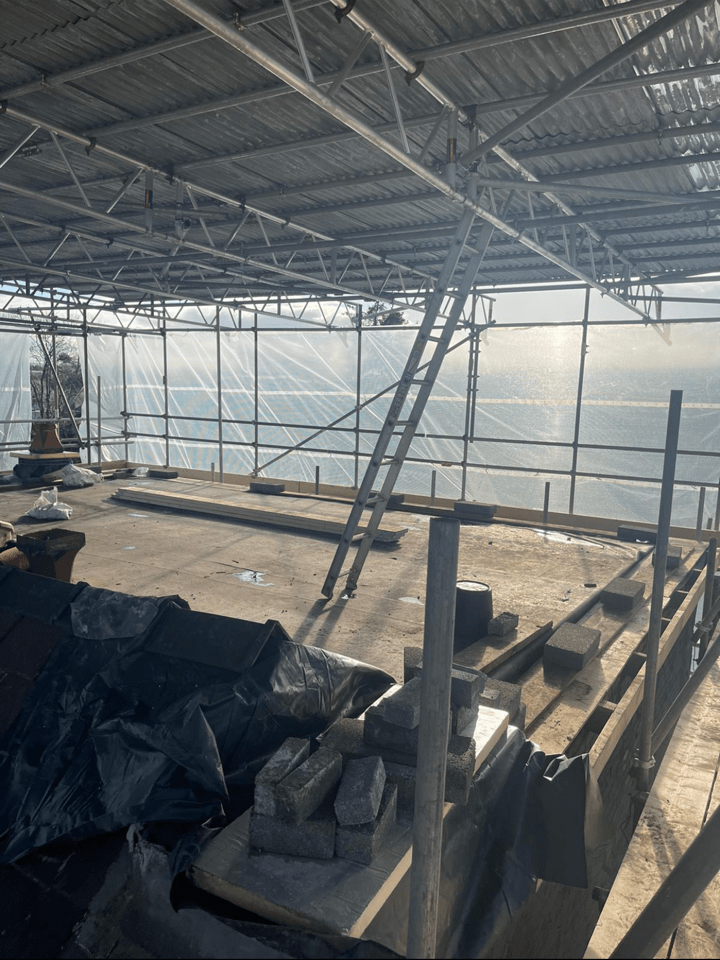 a construction site with a metal structure