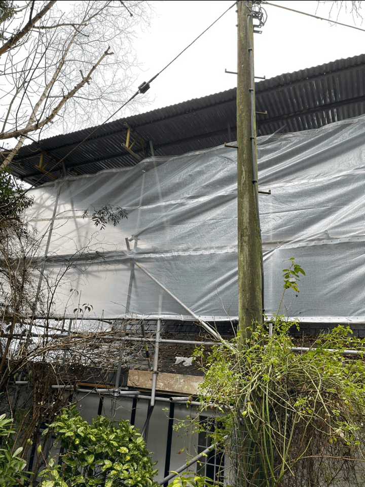 a building covered in plastic
