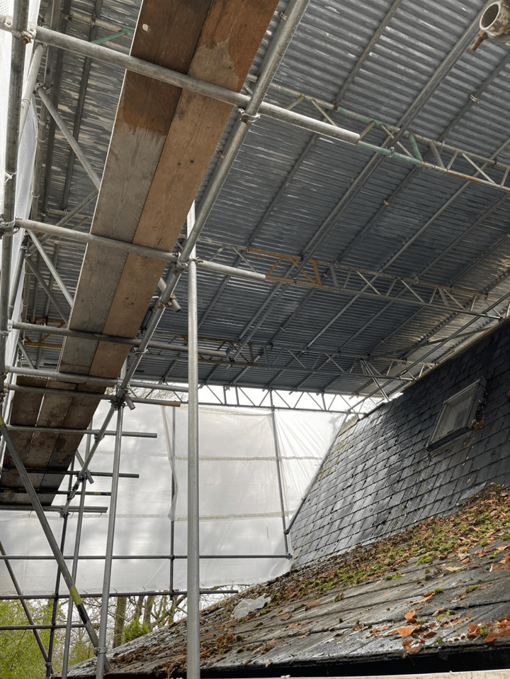 a metal structure under a roof