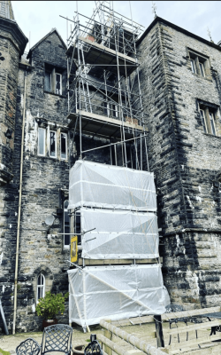 Large old manor home in scaffolding