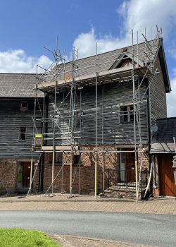 Modern build home in scaffolding