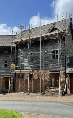 Modern build home in scaffolding